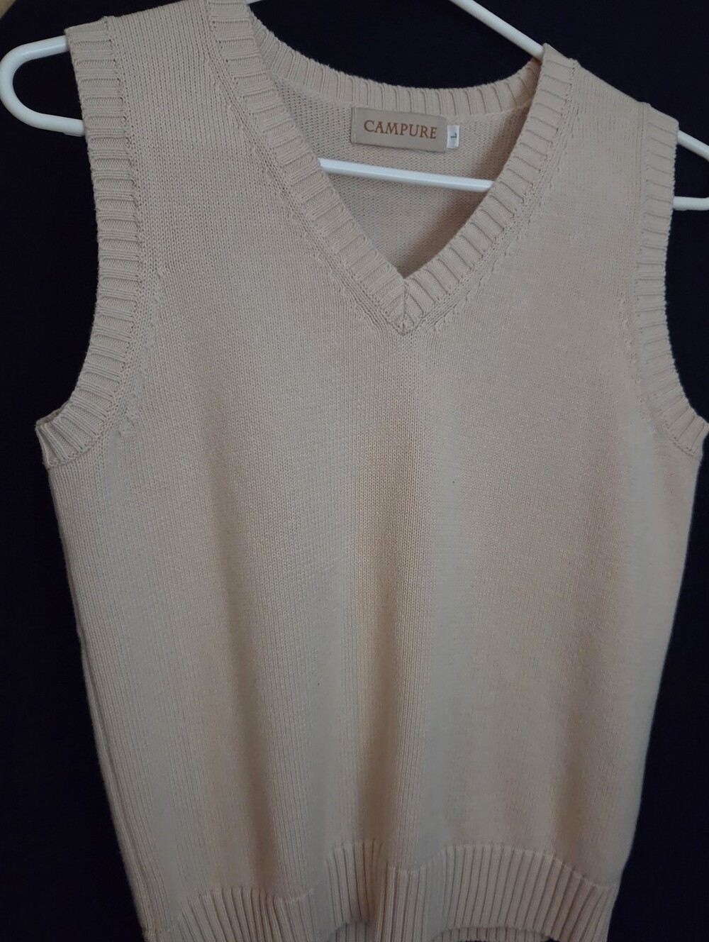 CAMPURE V-Neck Knit Sweater Vest in Light Beige